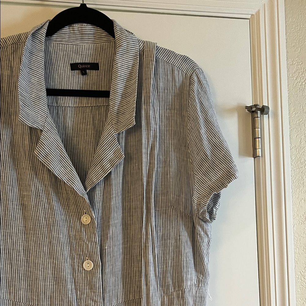 Quince Light Gray Midi Dress with Buttons
